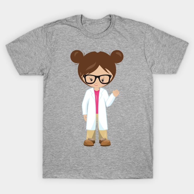 Science Girl, Scientist, Cute Girl, Brown Hair T-Shirt by Jelena Dunčević